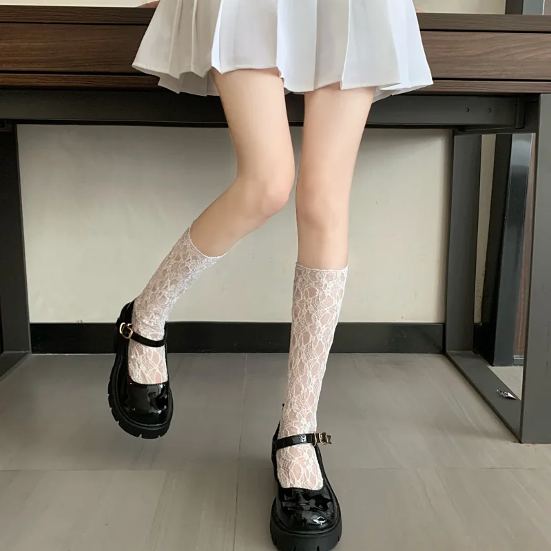 Sexy Internet Celebrity Wear with Black and White Lace Short Bunching Socks Women's Summer Thin Ins Fashion