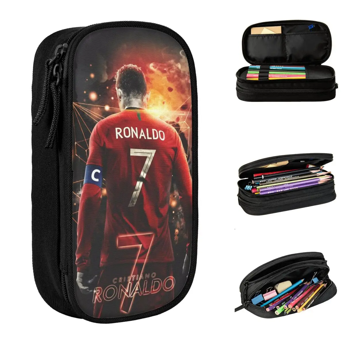 futebol futebol lapis cases adoravel ronaldos pen bolsa para criancas grande armazenamento presente escritorio lapis pouch cr7 01