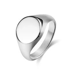 Men's Rings Stainless Steel Solid Plain Round Signet Rings Quality Black Rose Gold Plated Cool Finger Ring for Dad Father