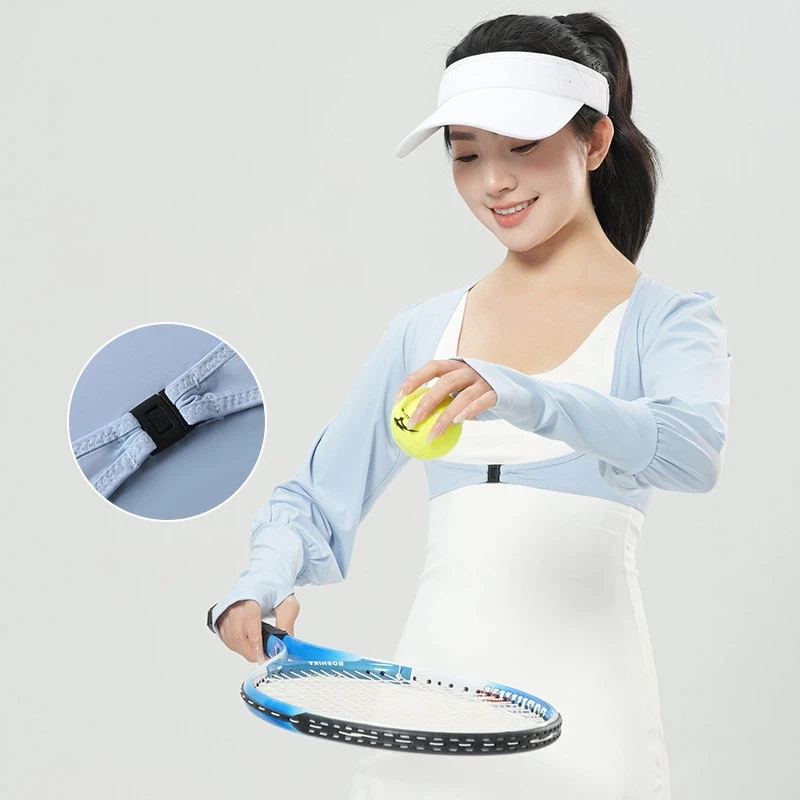 Summer Breathable Cooling Shawl Arm Sleeves With Finger Holes Women Anti-UV Sun Protection Shrug Outdoor Sports Golf T-Shirt view 4