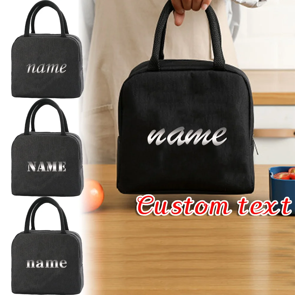 

Customized Insulated Black Canvas Lunch Bag Insulated Food Lunch Box Waterproof Picnic Food Bag Fashionable Pattern