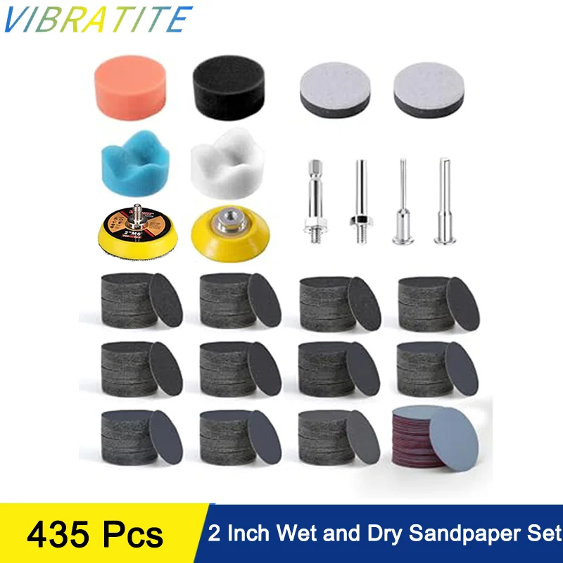 2 Inch Wet Dry Sanding Paper Set 435 Pcs Hook and Loop Assorted 60-5000 Grits for Polishing and Sanding Metal Car Body Wood