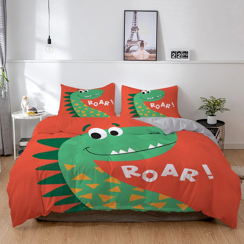 Imagem -05 - Dinossauro Família Conjunto de Cama para Crianças dos Desenhos Animados Impresso Capa Cama Único Meninos Conjunto Capa Edredão Tamanho Único Roupas 3d