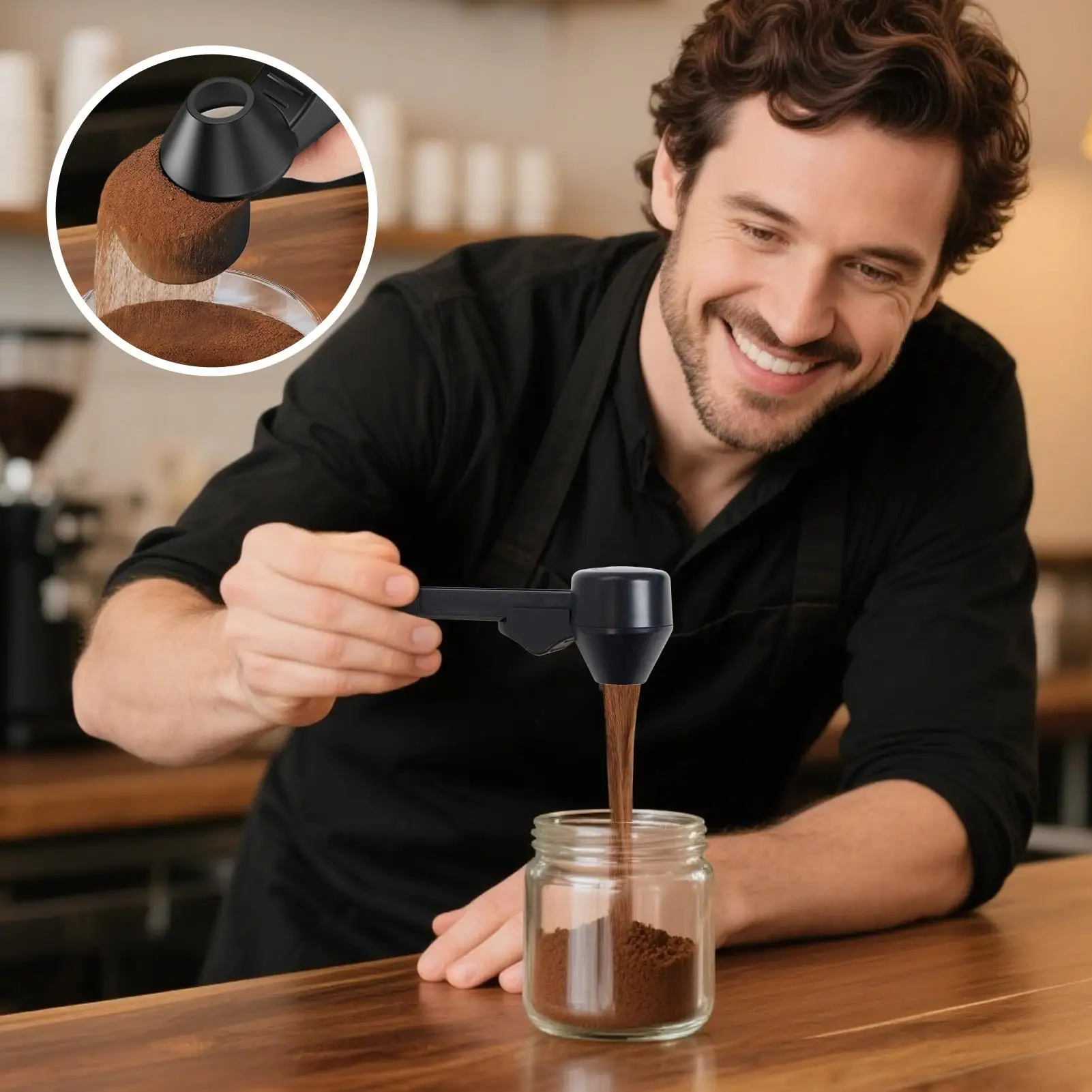 Cuchara Medidora de Café con Mango Largo y Embudo, Cuchara para Café Molido para Cocina, Dormitorio, Apartamento, Cafetería, Bar, Restaurante, Harina