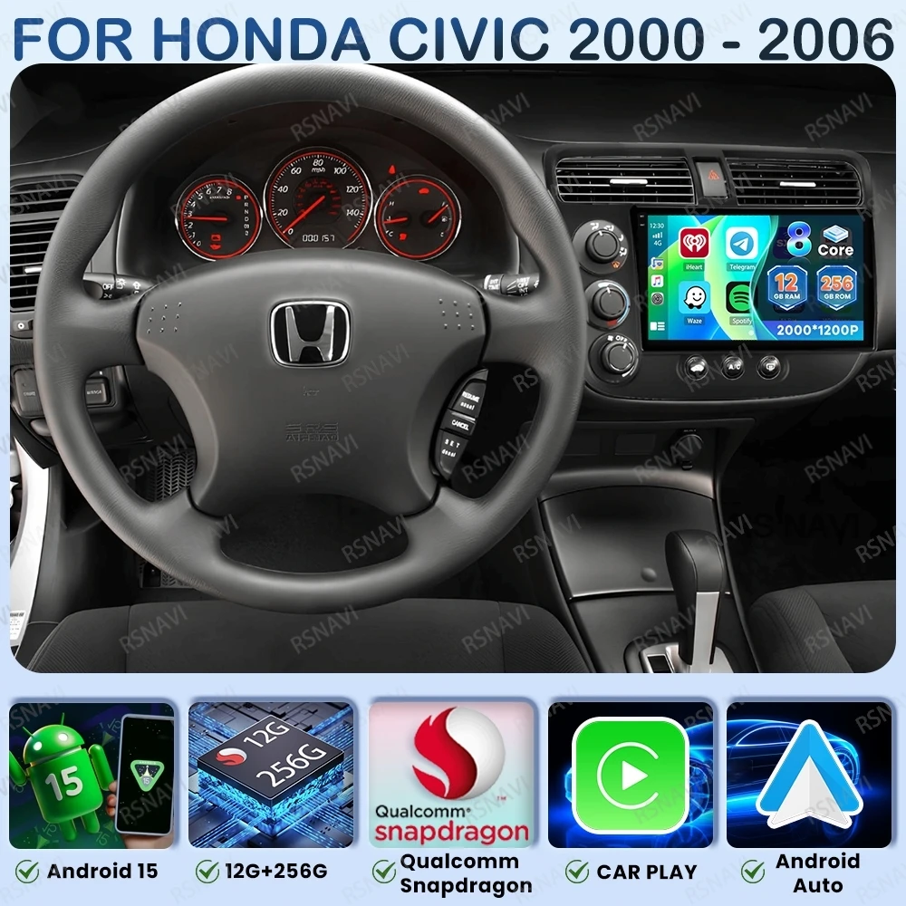

Android 15 Car Radio For Honda Civic 2000 - 2006 4G LTE Autoradio BT DSP Multimedia Stereo Head Unit Qualcomm DVD Viedo Player