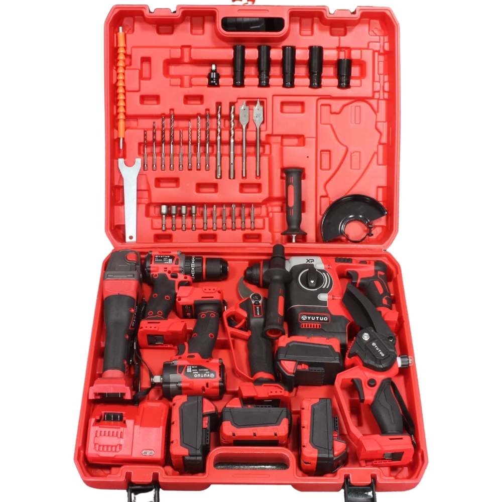 

6 In 1 Power Tool Set Angle Grinder Hammer Drill Impact Wrench Drill Plastic Box Combo Kit 18V Battery Powered