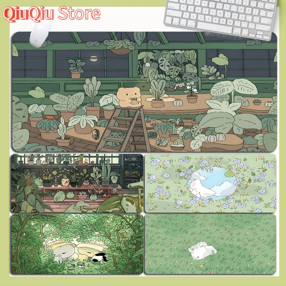 

Коврик для мыши с зелеными растениями, большой коврик для рабочего стола XXL, кавайные игровые аксессуары, блокнот для письма для студентов, настольный коврик