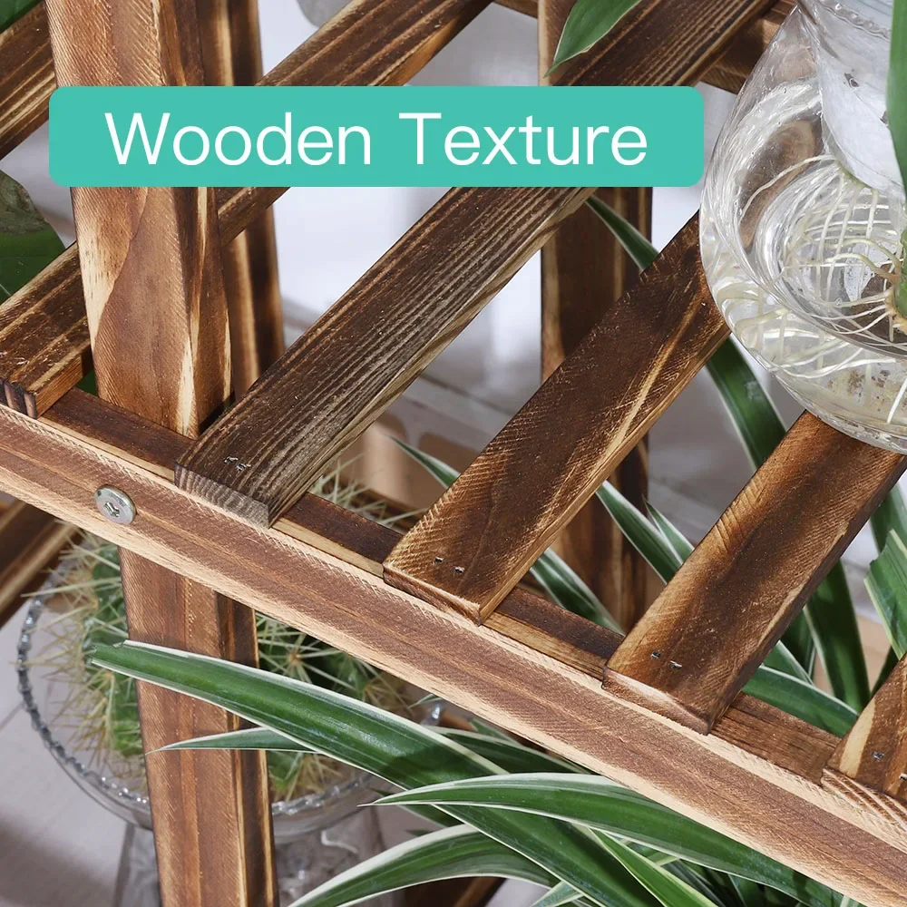 6 Tier Hout Plant Stand Verticaal Verkoold Meerdere Houder Indoor Terras