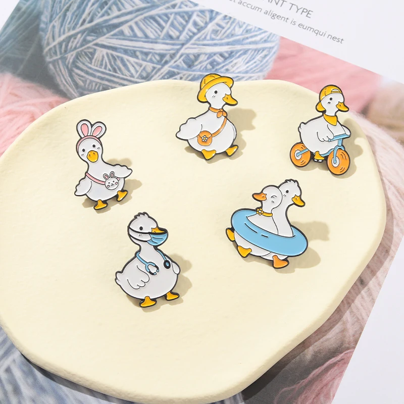 Pin Club | Funny Cartoon Brooches Duck Goose Swim Lovely Animals Bicycle Kids Friends Jewelry  Gift Doctor Metal Lapel Badges