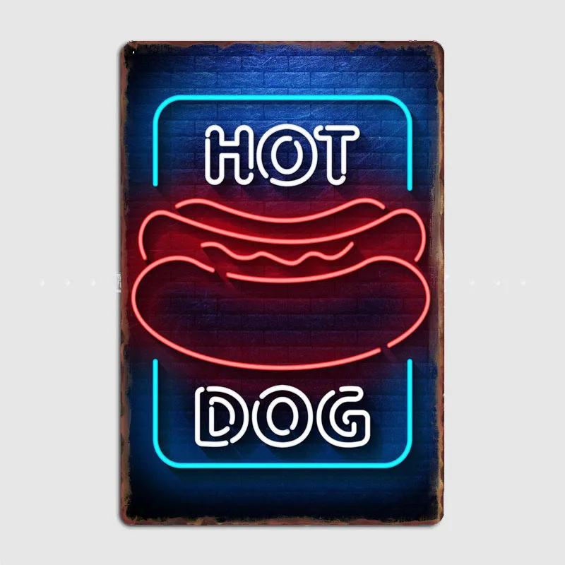 Hot Dog Neon Food LED Sign Metal Plaque Poster Custom Garage Club Wall Pub Plaque Tin Sign Poster Vintage Home Room Decor