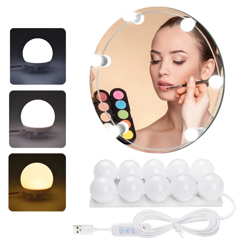 

LED makeup fill light 3 colors adjustable brightness USB Power beauty mirror ambient lamp Hollywood Dressing Table Vanity light