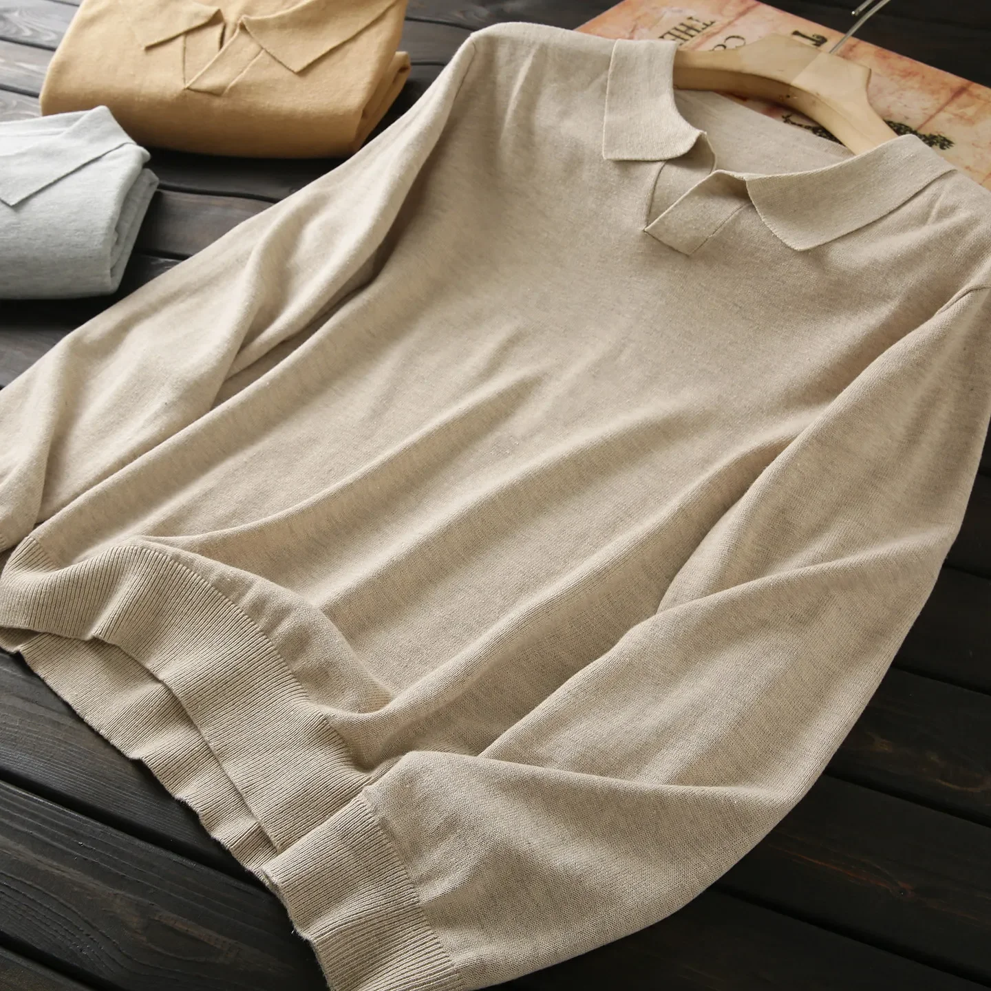 

Italian soft wool autumn and winter thin lapel knitted sweater