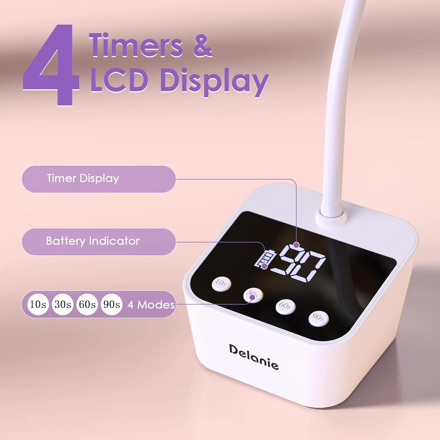 مصباح أظافر LED بالأشعة فوق البنفسجية - رقبة معقوفة لاسلكية قابلة لإعادة الشحن لتلميع الجل والملحقات، باللون الأبيض