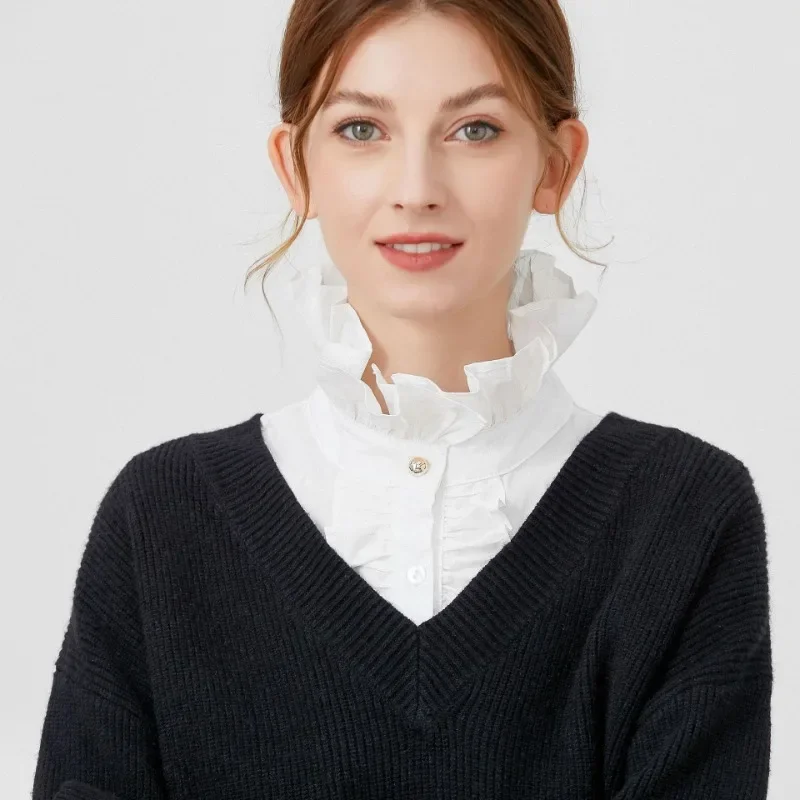 European and American Women's Shirt Ruffles Stand Detachable Collar for Sweater Adjustable Half Shirt Tops Fake Collar