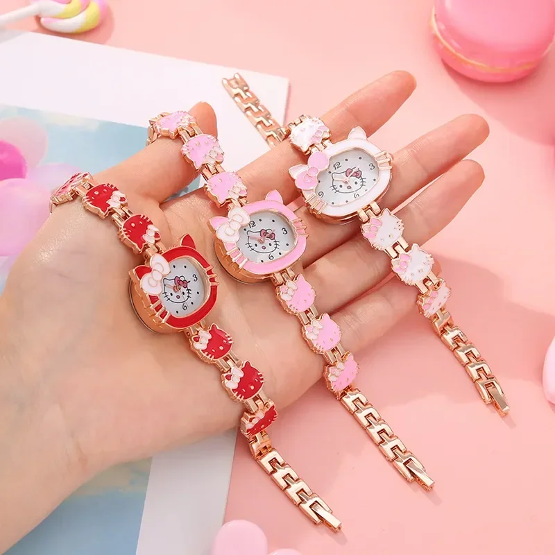 Sanrio Cartoon Cute Hello Kitty Watch Female Student Sweet Bow Girlfriends Gift Anime Accessories Girlfriend Gift Toys