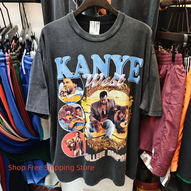 

Kanye West винтажная мужская футболка из 100% хлопка с графическим принтом, повседневная уличная одежда, летние футболки большого размера