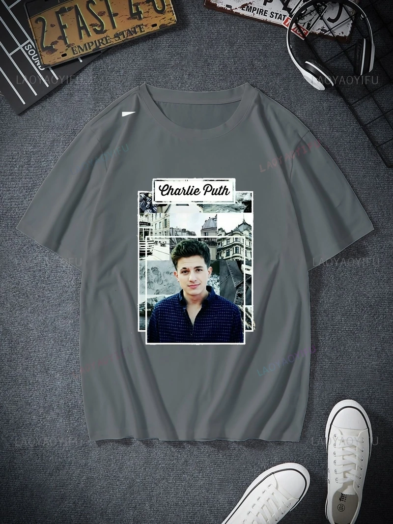 Charlie Puth Classic Poster Print T-shirt, Unisex Everyday Casual Streetwear, Spring/summer Fashion Short Sleeved Cotton Shirt