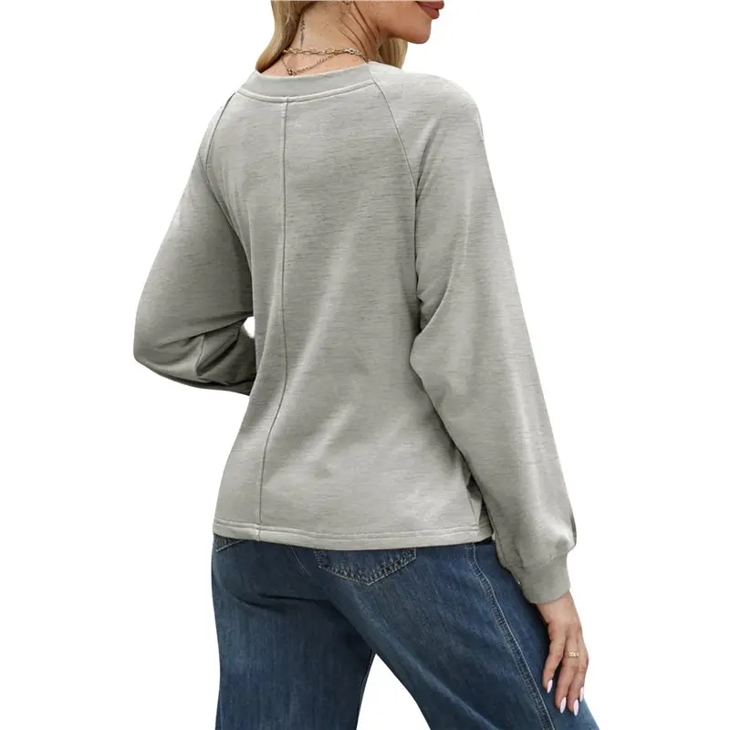 

CYL-женская толстовка с завязками на талии и длинными рукавами реглан, туника, пуловер с круглым вырезом, элегантная осенняя блузка для тренировок, серая L