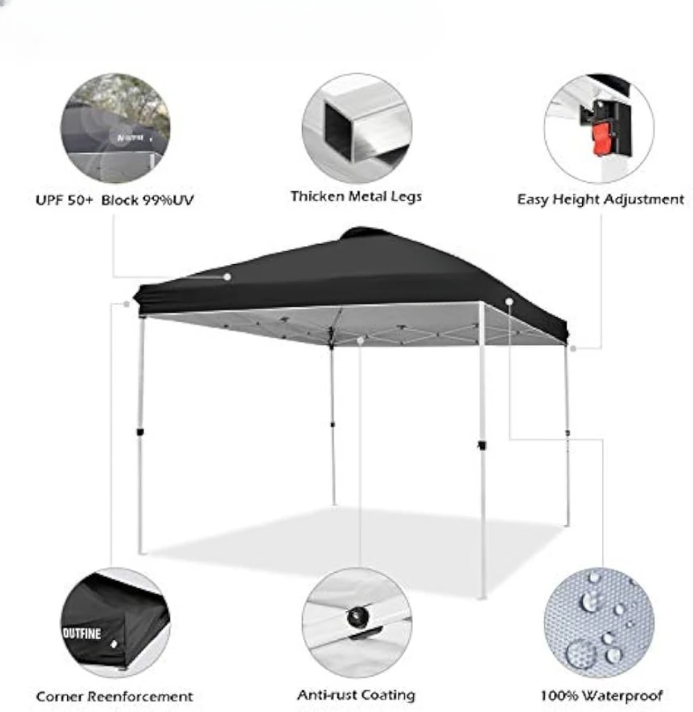 Canopy 10x10 Patio Tent Instant Gazebo Canopy with Wheeled Bag,Canopy Sandbags x4,Tent Stakesx8 (Black, 10 *10FT)