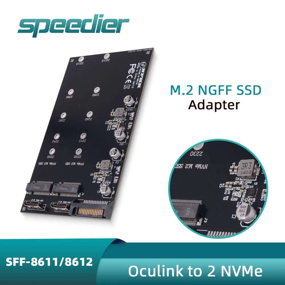 

SFF-8611 SFF-8612 Oculink To 2 NVMe M.2 NGFF SSD Adapter Riser Card Expansion