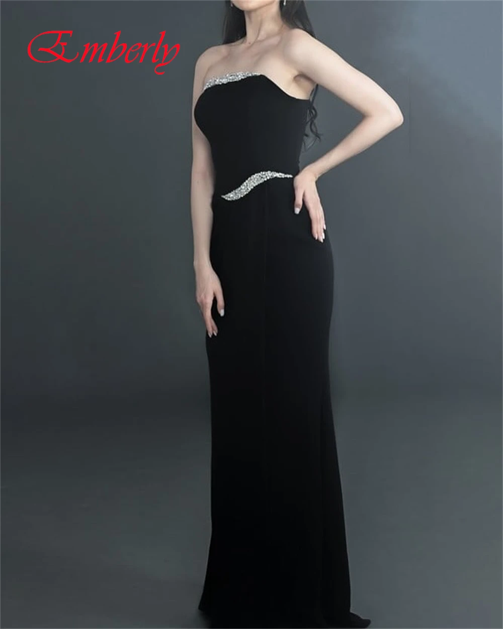 Customized Graceful Jersey Mermaid Evening Dress Classic Strapless Prom Dresses Temperament Crystal Special Occasion Gowns
