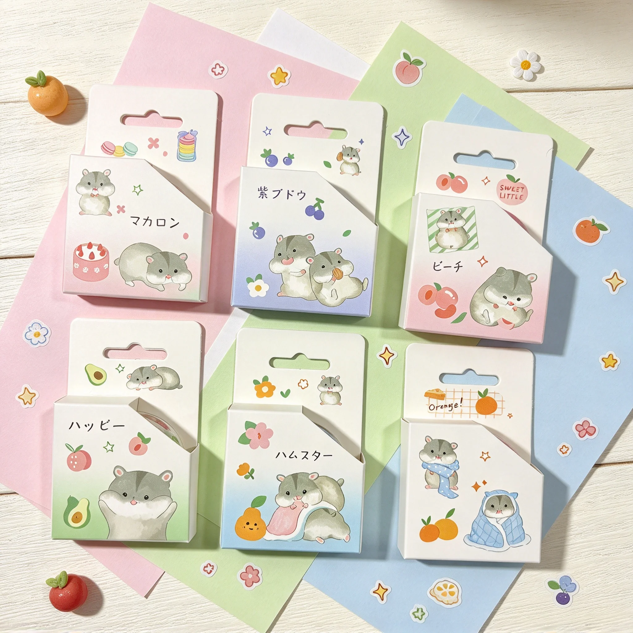 Cute Hamster Cartoon Washi Tape, 15mm Width Fruit Animal Pattern Decorative Masking Tape, DIY Journal Scrapbooking Notebook