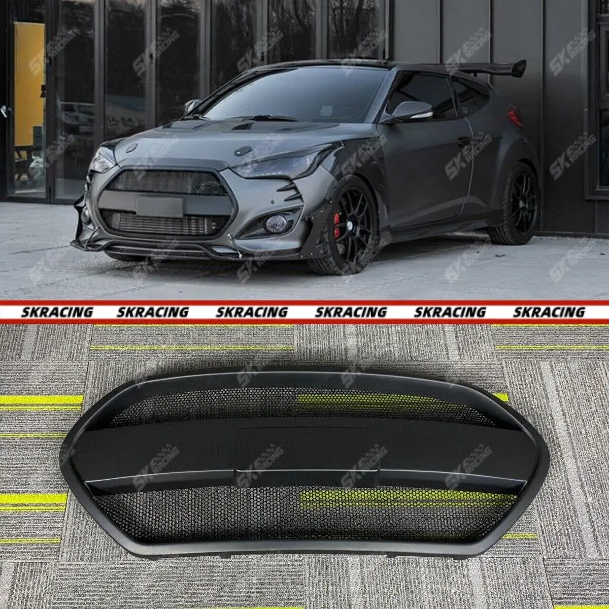 

For 2013-2017 Hyundai Veloster Turbo Matte Black Front Bumper Radiator Grille