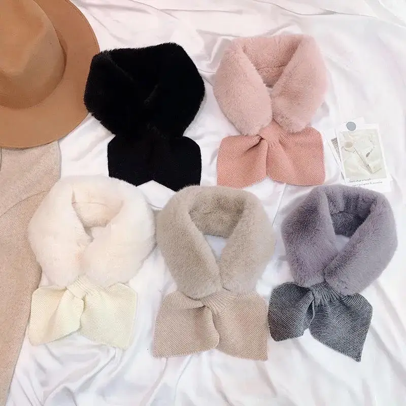 

Корейский стиль, женский теплый шарф из искусственного кроличьего меха, осень-зима, утолщенный однотонный флисовый теплый шарф-кроссовер для студентов