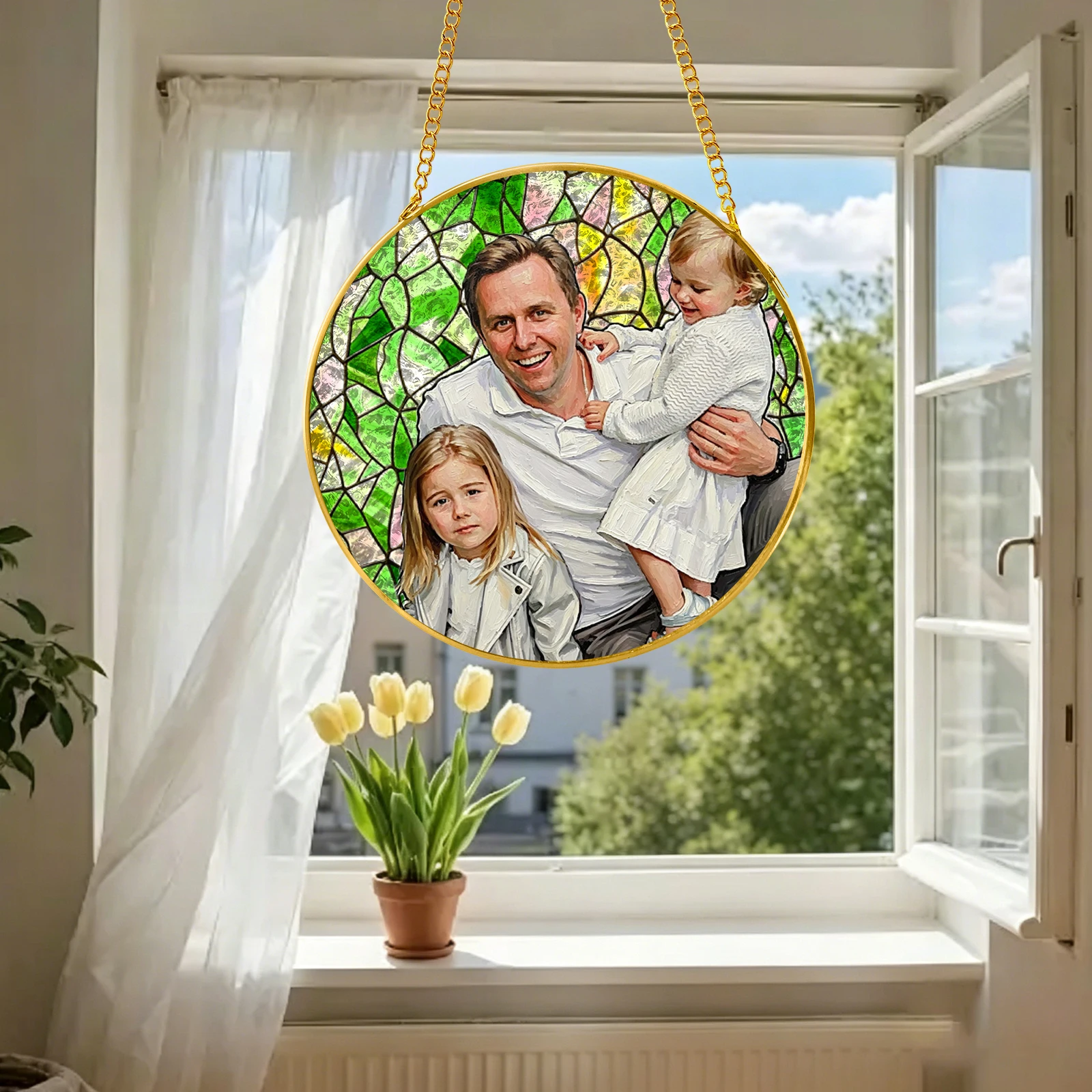 1 pc Personalizar photo Window glass sun catcher hanging with chain For Graduation,Her She,Friends,Bedroom. view 3