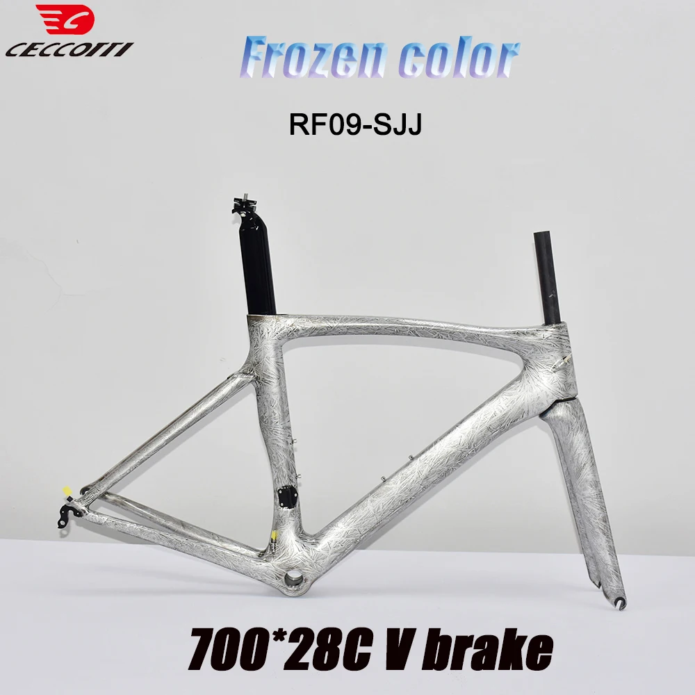 

CECCOTTI Frozen Color Road Bike Frame T1000 Full Carbon Fiber Bicycle Frameset Fit 700C *28mm tires V brake Carbon Frames