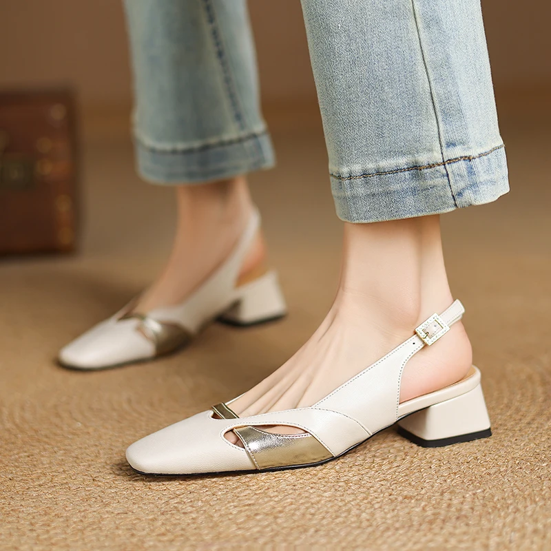 

Новинка 2023 года, летние женские сандалии из натуральной кожи, женская обувь из мягкой овчины высотой 22-24,5 см, туфли на толстом каблуке с ремешком сзади