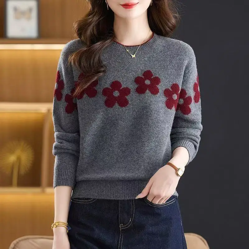 Women's Round Neck Long Sleeve Imitate Cashmere Sweater Comfortable Loose Fit Outerwear Knitwear Elegant Commute Style Woolen