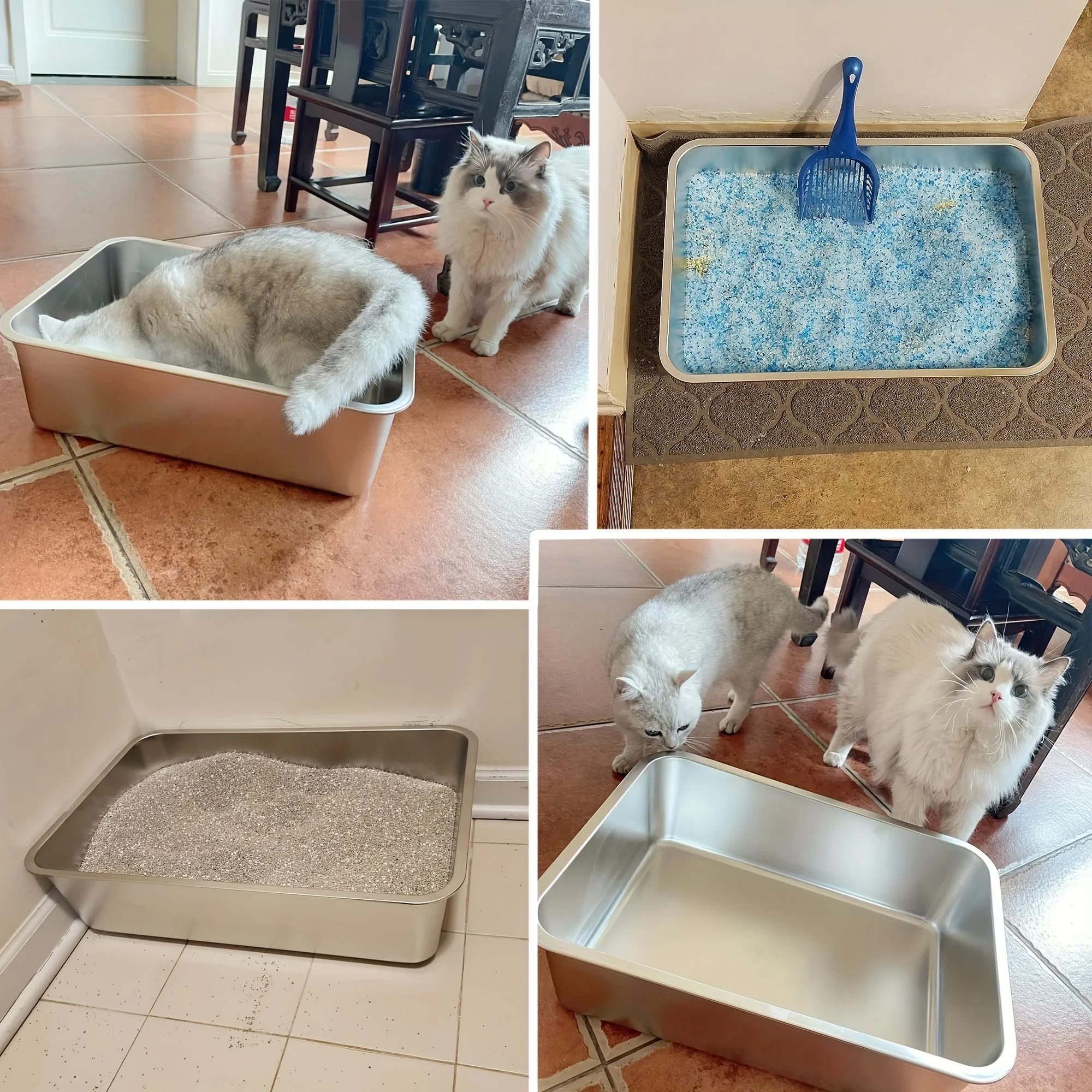 2 Pack XL Deep Stainless Steel Cat Litter Box 6 Inch High Side Anti-Splash Metal Cat Toilet Pan Non-stick Easy Clean Spacious Litter Tray Suitable for Large Adult Cats Indoor Use view 4