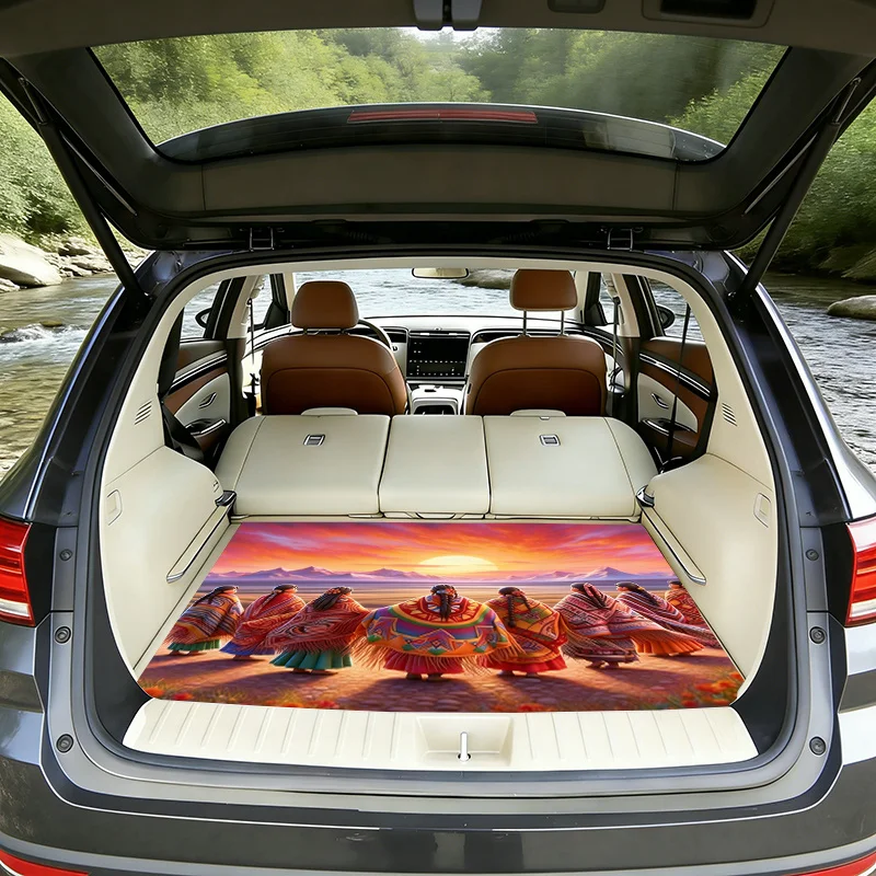 1pc Of Sunset Dancer Print Car Trunk Pad, Bright In Color, Suitable For Outdoor Travel, Universal Model, Easy To Clean, Durable.