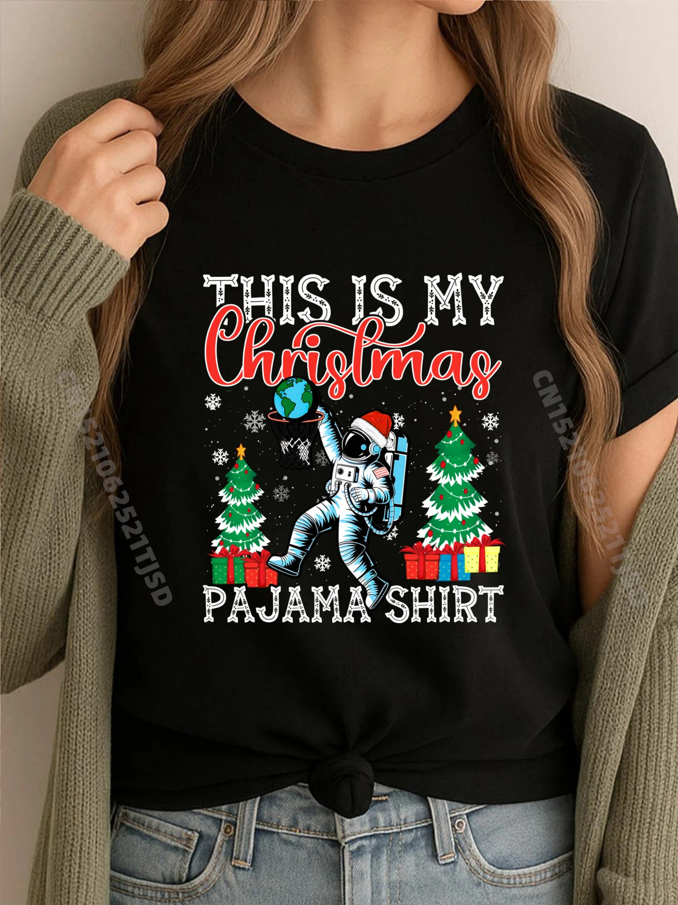 

Astronaut Christmas Pajama Space Tree Snowflakes Xmas Funny T Shirts Female T-Shirt Tops & Tees Alphabet