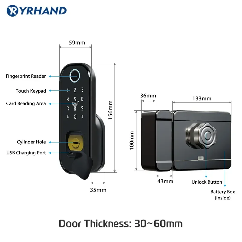 Tuya Fingerprint Door Lock Waterproof Outdoor Gate Bluetooth TT Lock Wifi Passcode IC Card Keyless Enter Electronic Lock