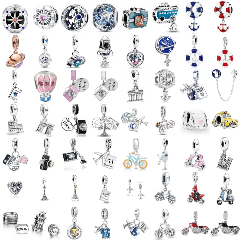2026 Mais Vendido Prata 925, Pingentes de Navio, Torre de Contas, Avião, Carro, Acessórios DIY para Pulseira Original, Joias Requintadas