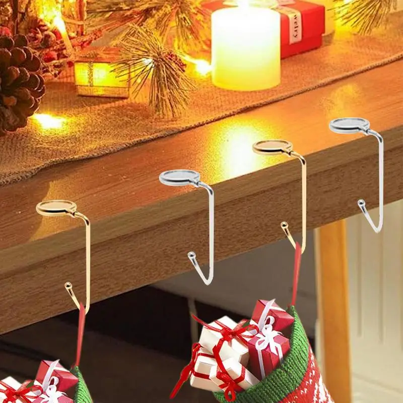 Stocking Hangers For Mantel 6X Fireplace Stocking Hangers Mantle Hanger Non-Slip Metal Grips Hangable Hooks For Fireplace Home