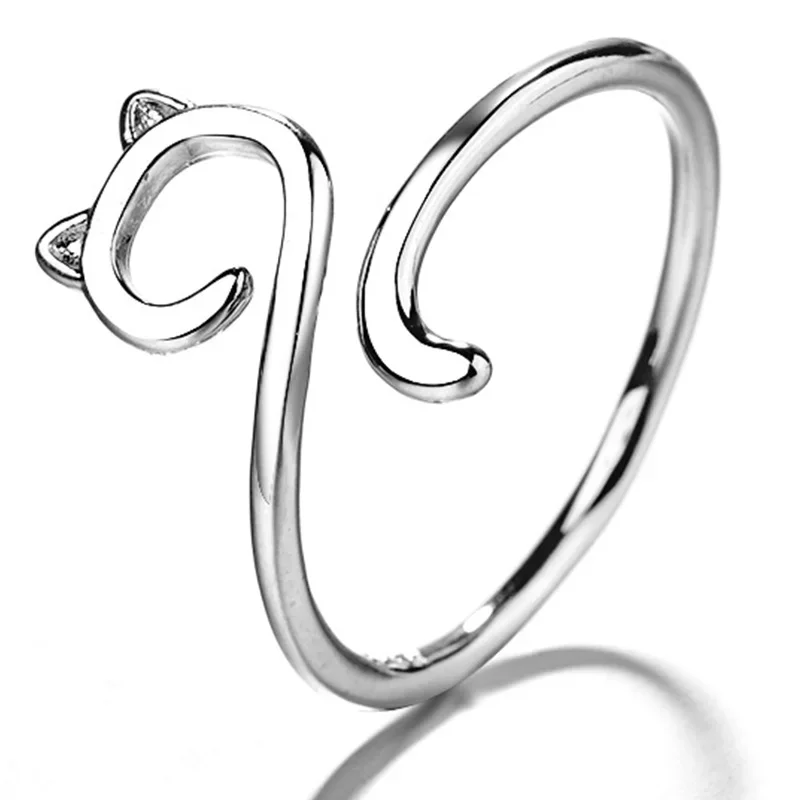 925 Silver Versatile Cute Cat Nails Pussy Women's Anniversary Party Ring Simple Open Ring