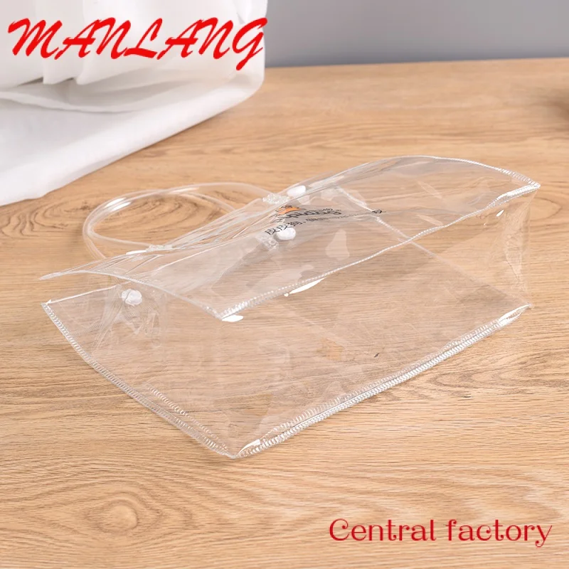 Custom  Customized transparent PVC handbag beverage packaging bag waterproof leisure food plastic bag with buttons