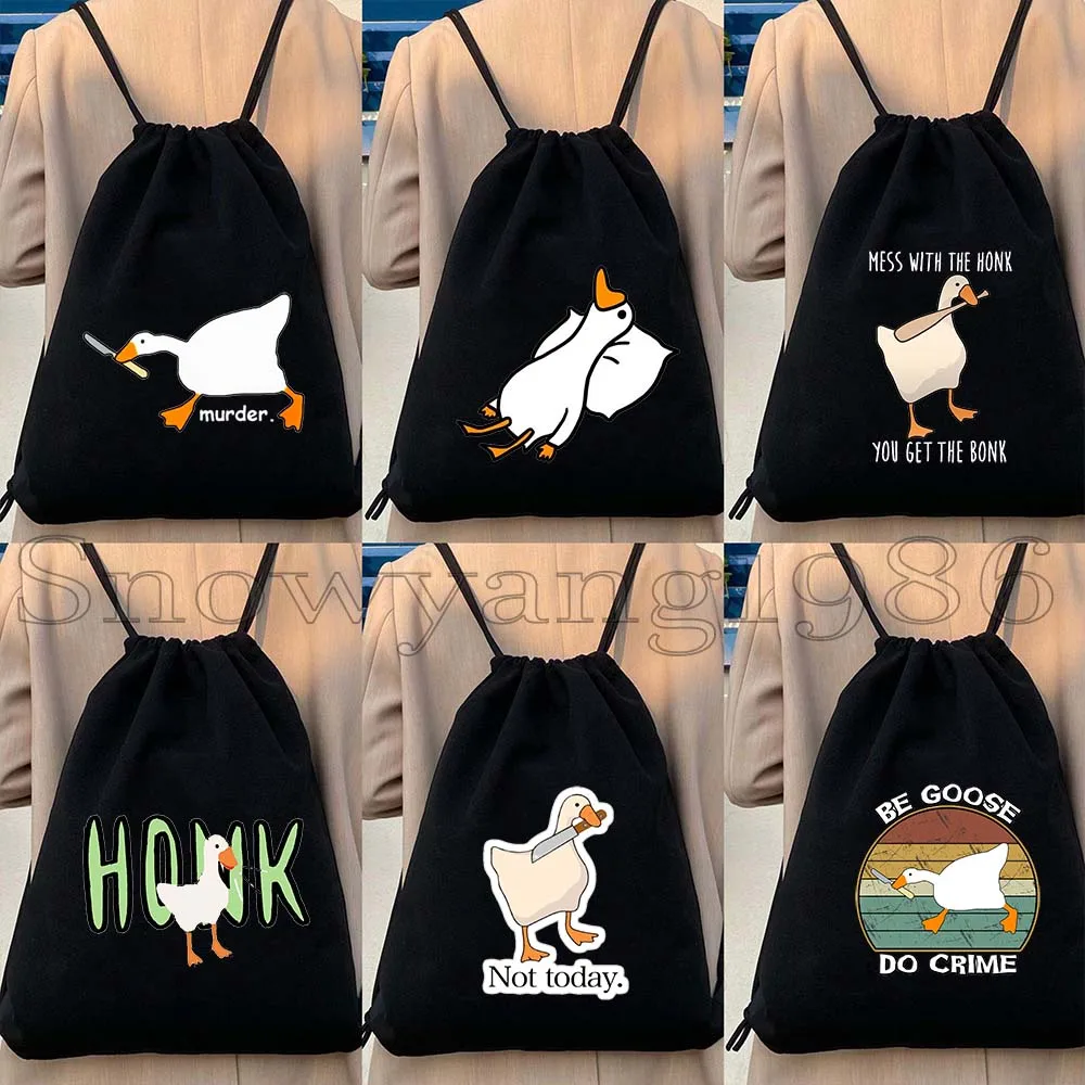 Funny Honk Untitled Goose Game Lovely Meme Noot Duck Cute Gift Cartoon Animal Canvas Drawstring Bag Backpack Sackpack String Bag