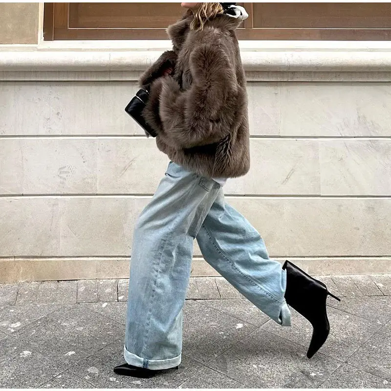 Cappotto invernale da donna con colletto, cappotto in pelliccia sintetica peluche, giacca da donna spessa e calda, abbigliamento da donna alla moda e casual