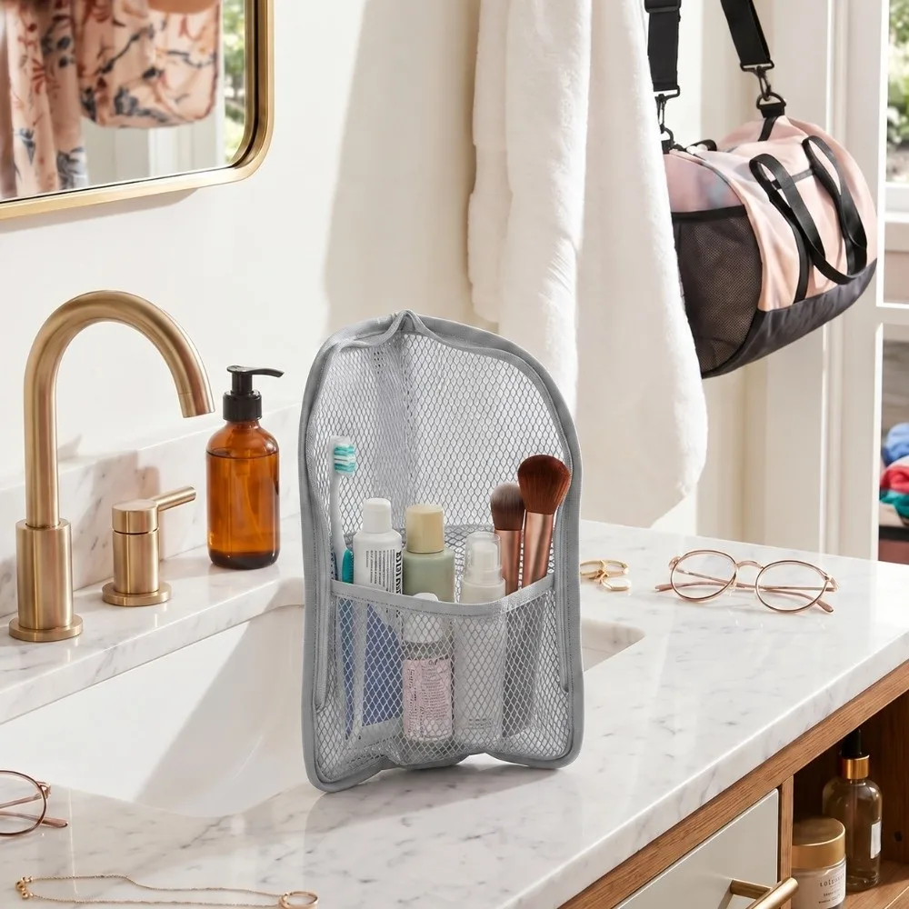 2 Pcs Foldable EVA Cosmetic Bag Waterproof Zipper Mesh Pocket Toiletry Organizer Dividers Included Makeup Pouch Hiking