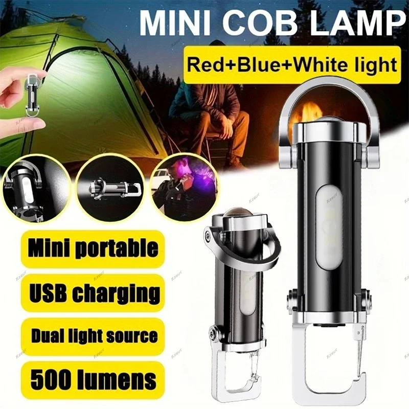 Rechargeable LED Keychain Flashlights Multifunction EDC Work Light 7 Modes Emergency Keychain Lamp for Walking Searching Hiking