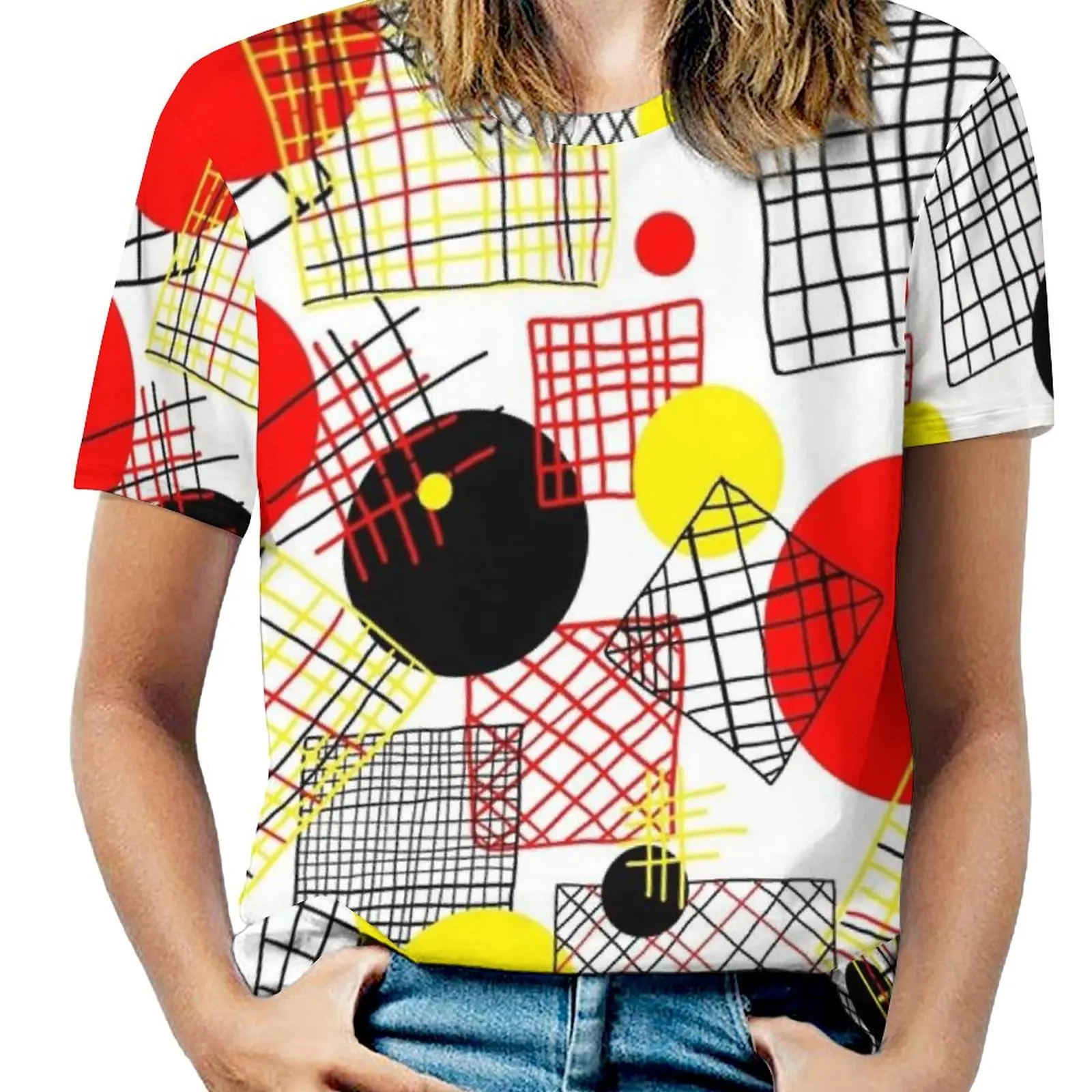 Recognition Women T-Shirt Crewneck Casual Short Sleeve Tops Summer Tees Recogntiion Indigenous Spots Abstract Retro Geometric