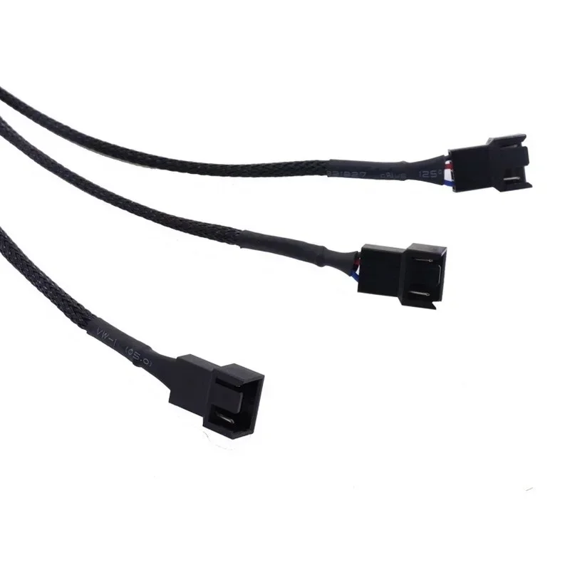 High Quality 4 Pin PWM Fan Cable 1 To 3 Ways 1PC Splitter Black Sleeved 27cm Length Extension Cable Connector