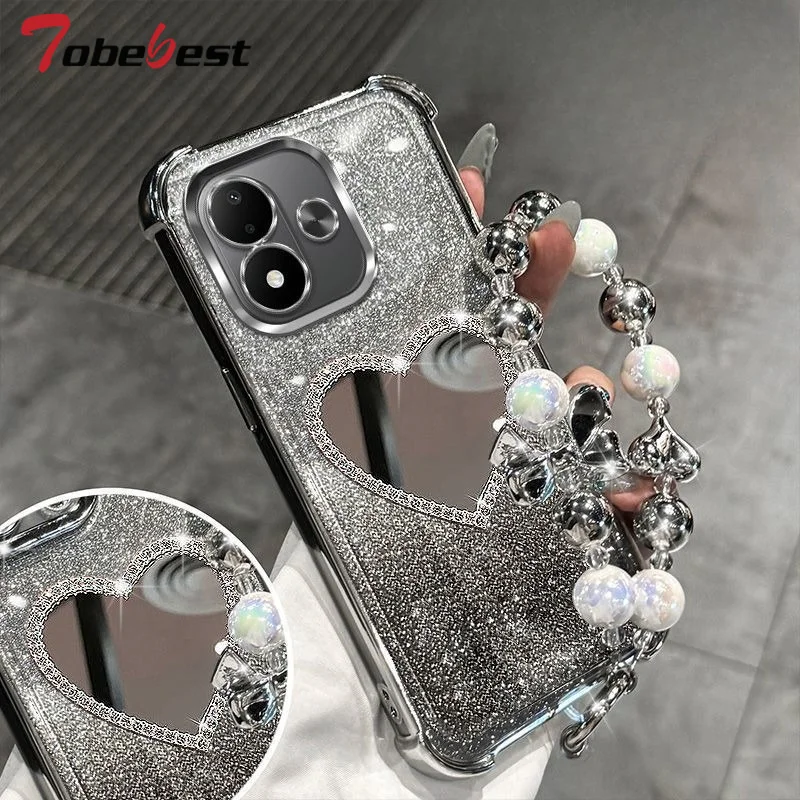 Glitter Plating Love Mirror Bracelet Case for Xiaomi Redmi Note 17 Pro 5G Shockproof Silicone Back Cover