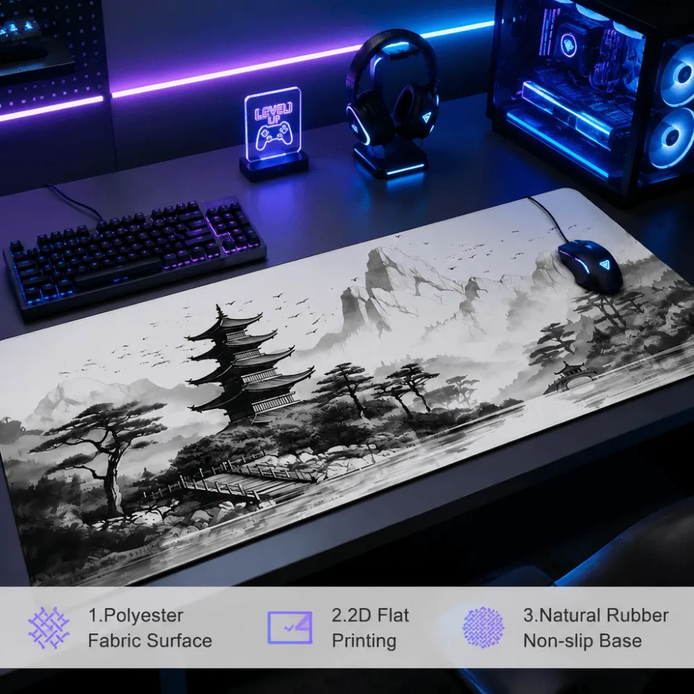 Original ink-wash landscape printed simple table mat suitable for gamers and office users. Silica mud surface with unsewn edges