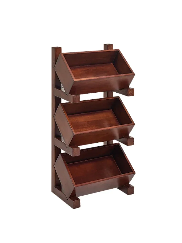 

Simple medieval solid wood shelf, multi-grid storage, living room sundries display rack, dining room kitchen vegetable display r