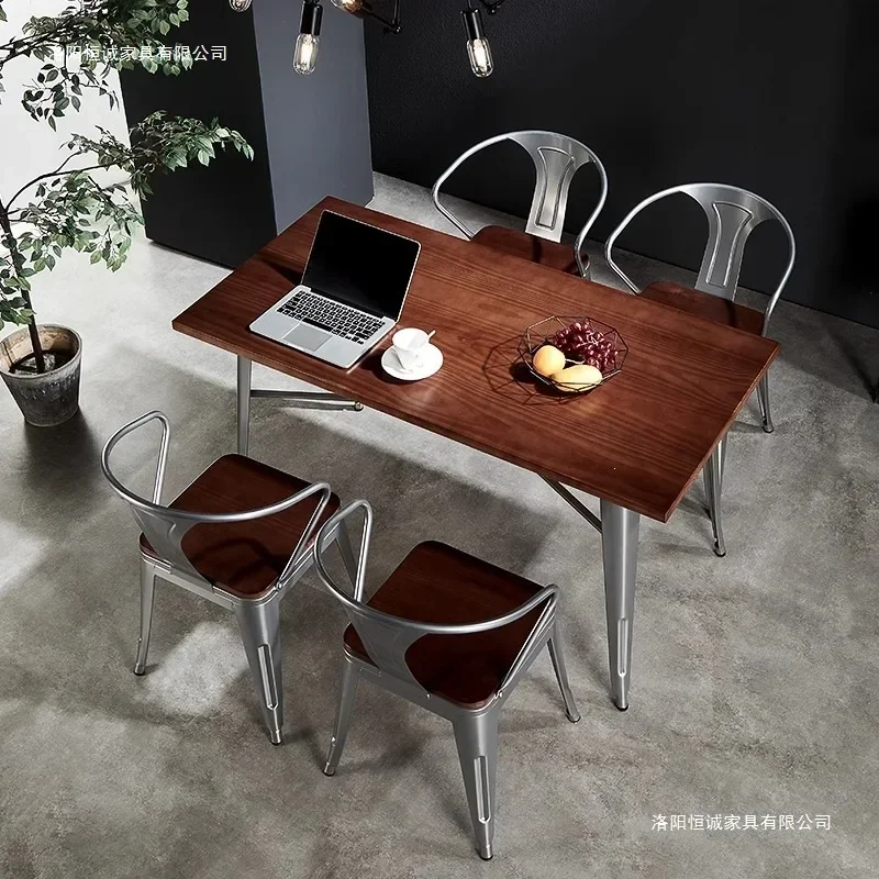 Solid Wood Restaurant Barbecue Table And Chairs Retro Milk Tea Shop Restaurant Cafe Music Dining Bar Table And Chairs